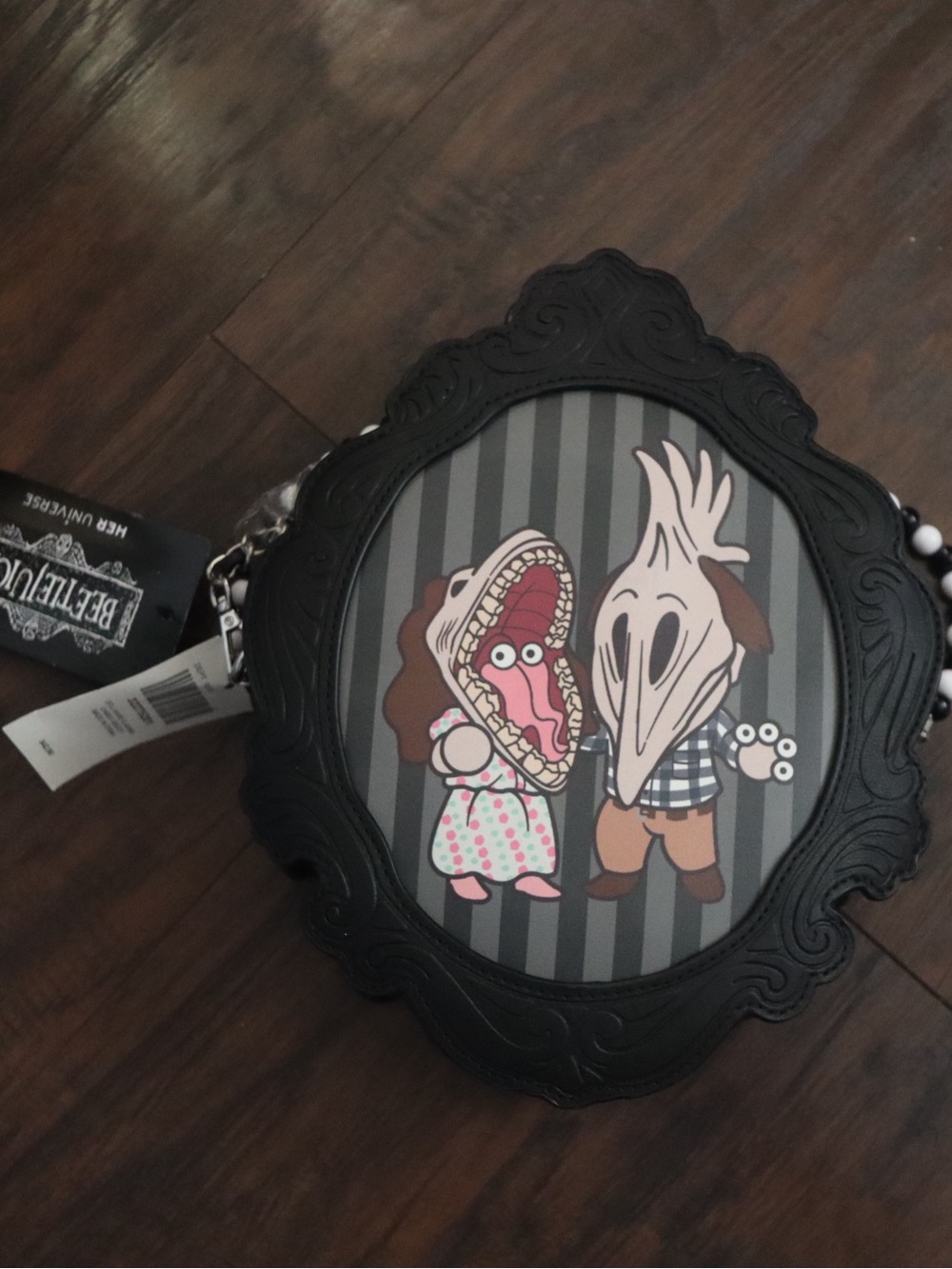 Beetlejuice Black and Pink Decorative Frame Bag with Character Art
